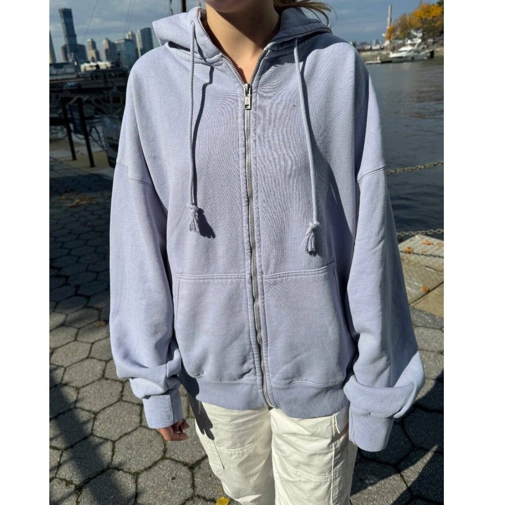 Brandy Melville Womens Light Blue Christy Hoodie Cropped Full‎ Zip Sweatshirt S